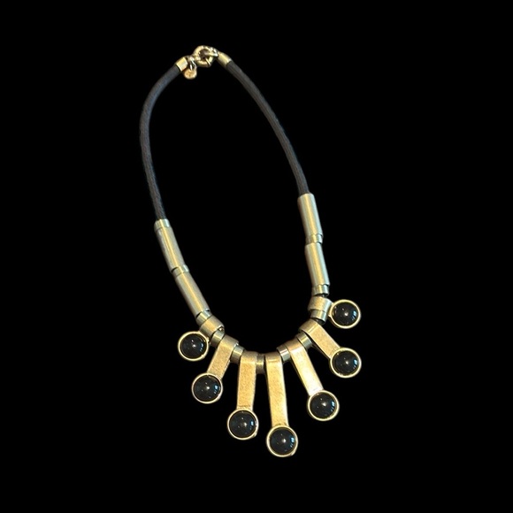 Madewell Gold and Black collar boho statement Necklace brass rope - Picture 1 of 6
